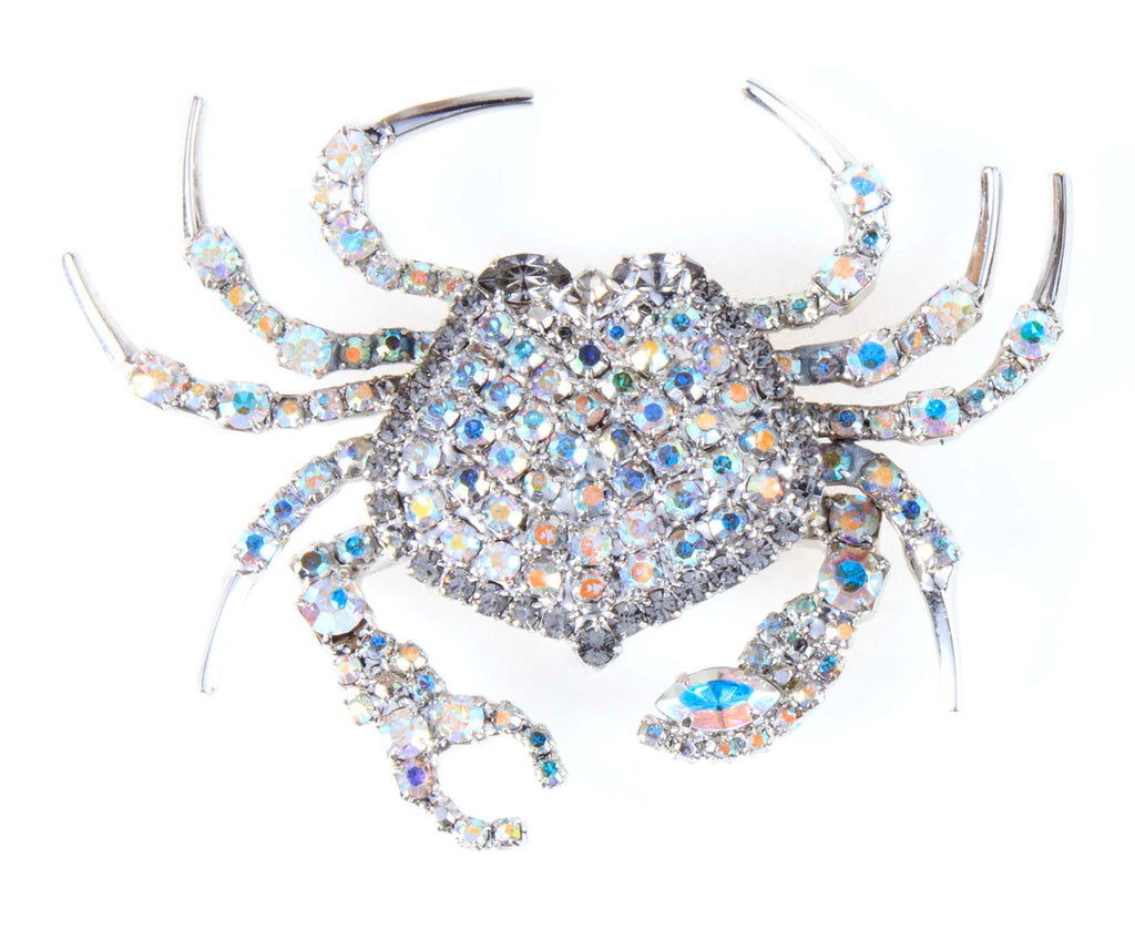 Crab Pin with Movable Claws with Swarovski Aurora Borealis Crystal by  Albert Weiss