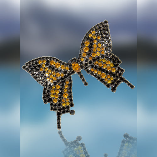 Butterfly Pin Movable Wings with Jet and Topaz Swarovski Stones by Albert Weiss