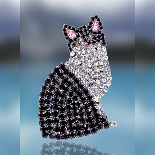 Tuxedo Cat Pin with Swarovski Crystal Stones by Albert Weiss
