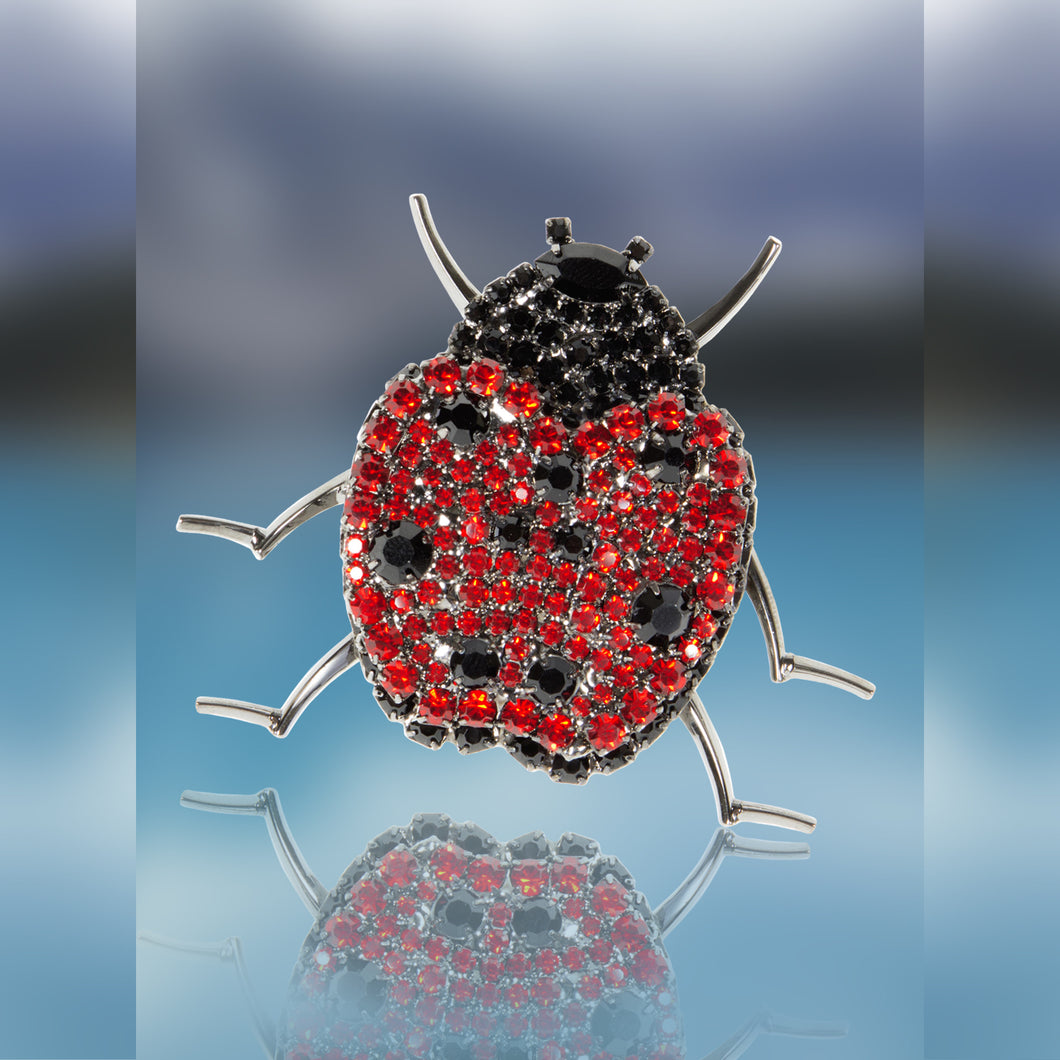 Ladybug Pin with Siam and Jet Swarovski Stones by Albert Weiss