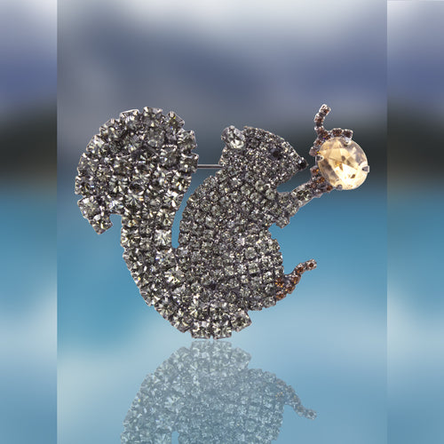 Squirrel and Acorn Pin with Swarovski Crystal Stones by Albert Weiss