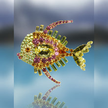 Vibrant Yellow Pink and Orange Swarovski Stone Fish Pin with Movable Tail by Albert Weiss