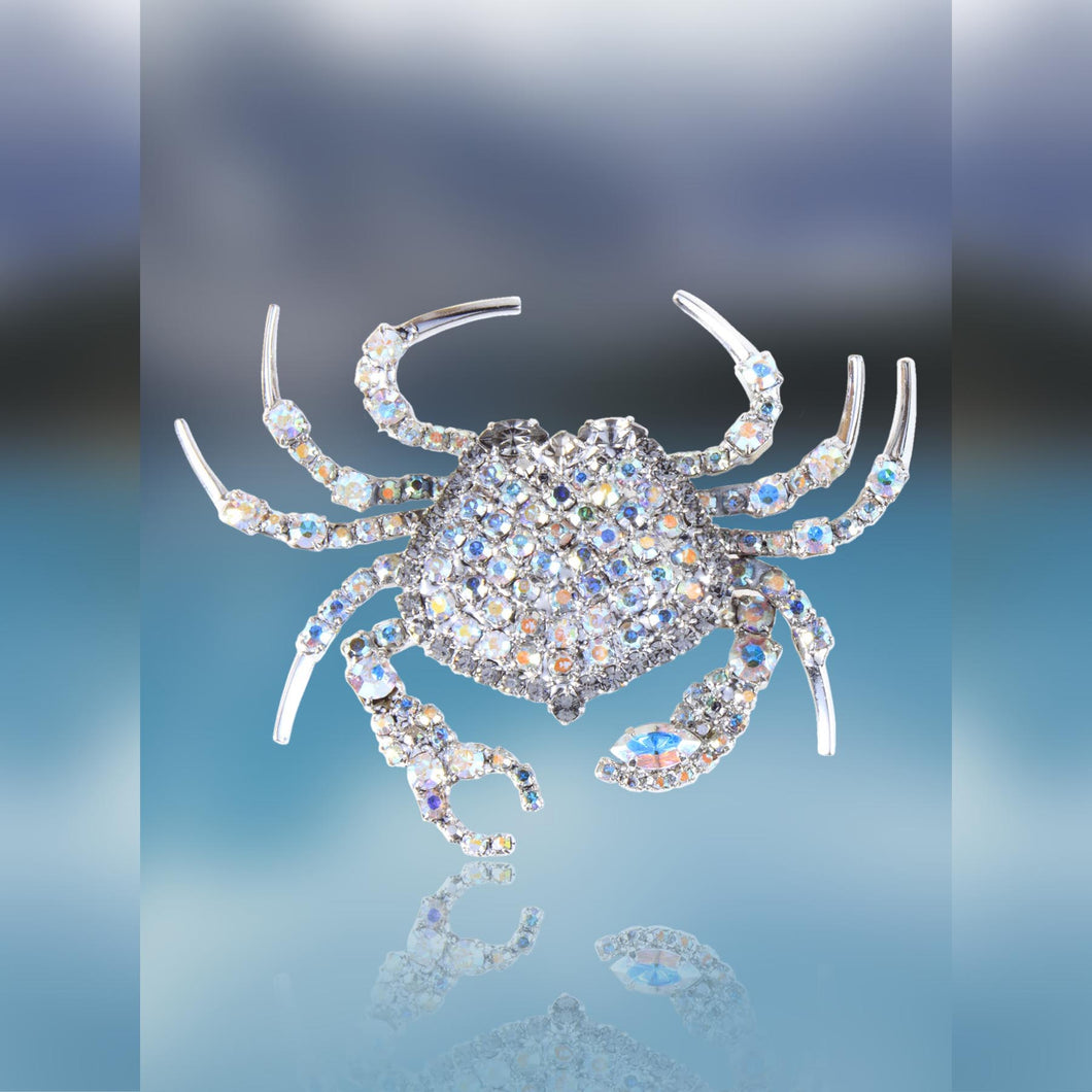 Crab Pin with Movable Claws with Swarovski Aurora Borealis Crystal by Albert Weiss
