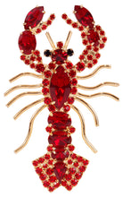 Lobster Pin using Red Swarovski Stones and Plated in Gold by Albert Weiss - Albert Weiss Collection
