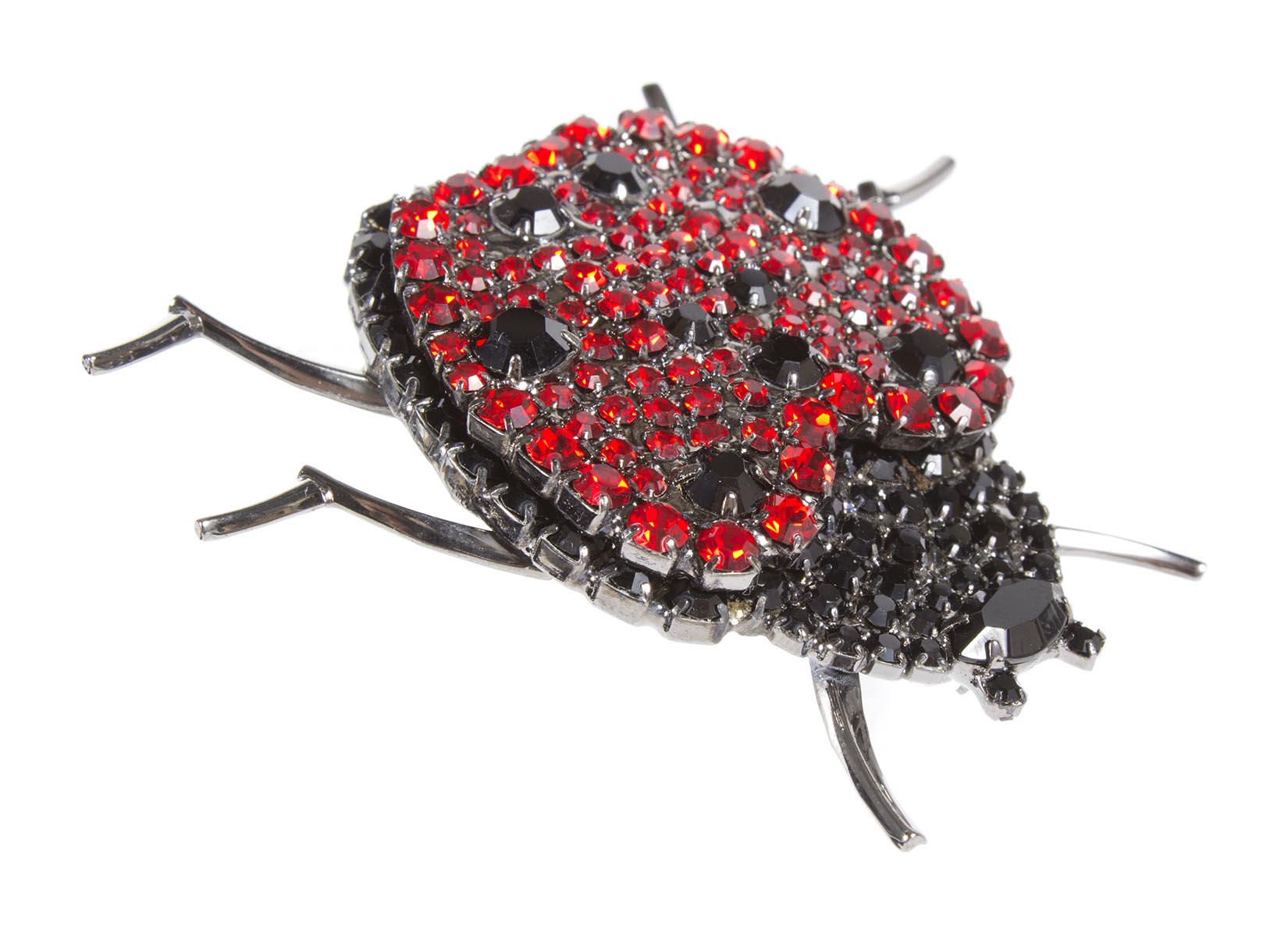 Ladybug Pin with Siam and Jet Swarovski Stones by Albert Weiss