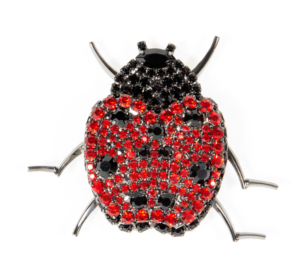 Ladybug Pin with Siam and Jet Swarovski Stones by Albert Weiss