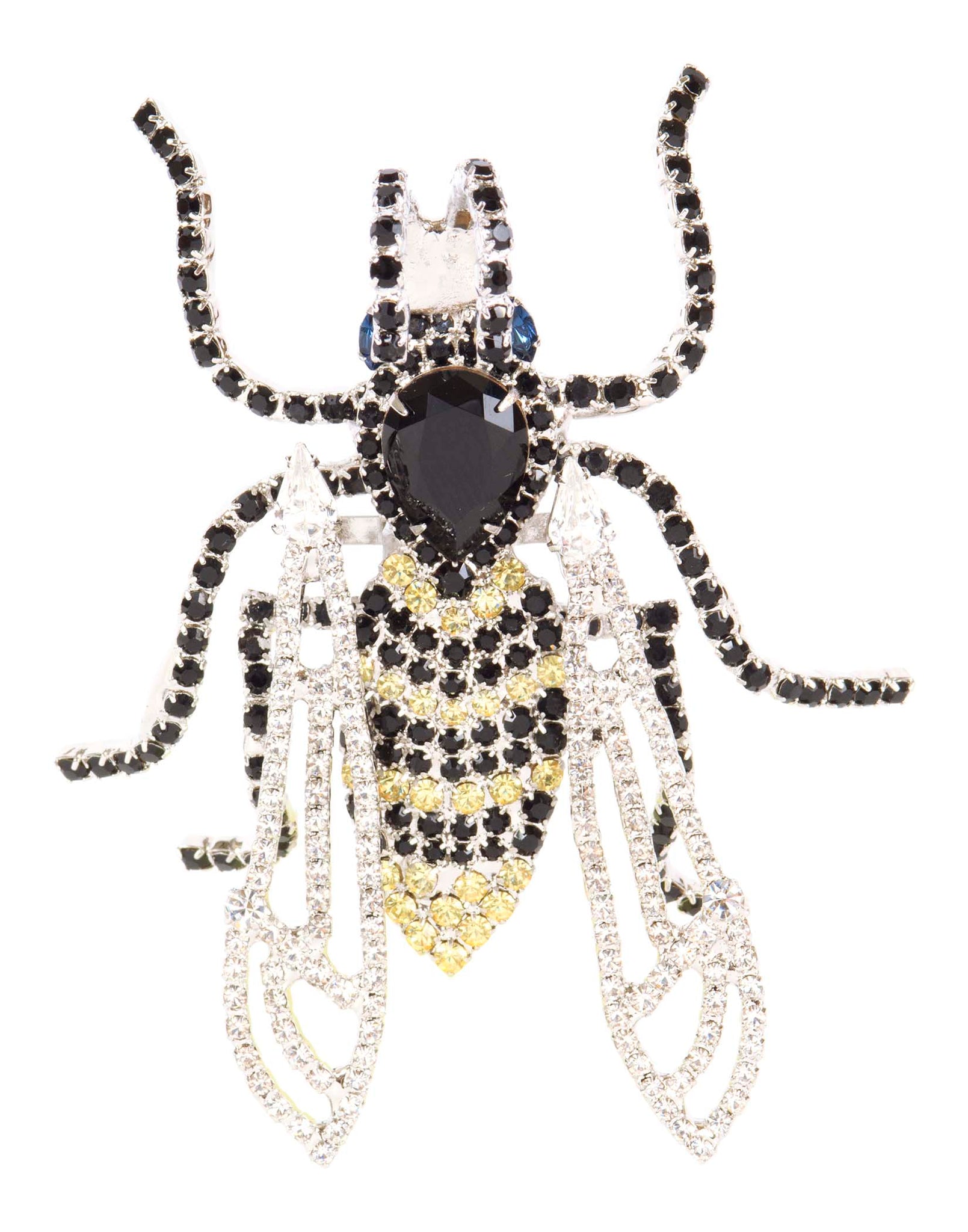 Bee Pin with Movable Wings Yellow, Black and Swarovski Crystal by Albe