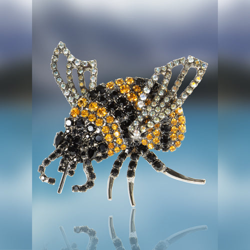 Bumble Bee Pin Using Jet and Topaz Swarovski Stones with Movable Wings by Albert Weiss