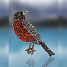 Red Breasted Robin Pin with Swarovski Crystal Stones by Albert Weiss