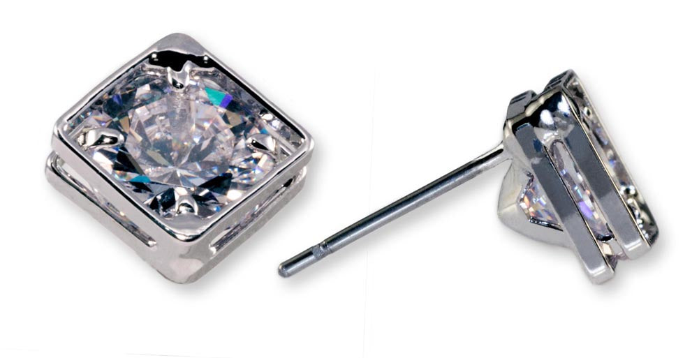 16417 Weiss CZ Earrings Rhodium Plated Channel Style 16417 Weiss CZ Earrings Rhodium Plated Channel Style