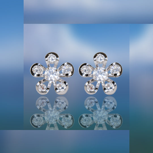 #16418 - Weiss CZ Earrings Rhodium Plated - Daisy Flower