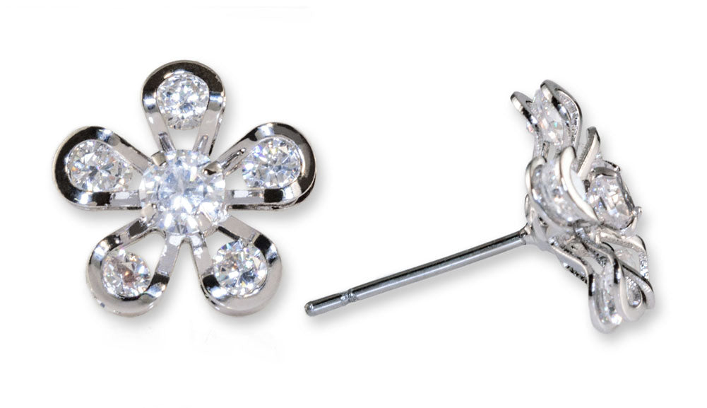16418 Weiss CZ Earrings Rhodium Plated Daisy Flower 16418 Weiss CZ Earrings Rhodium Plated Daisy Flower